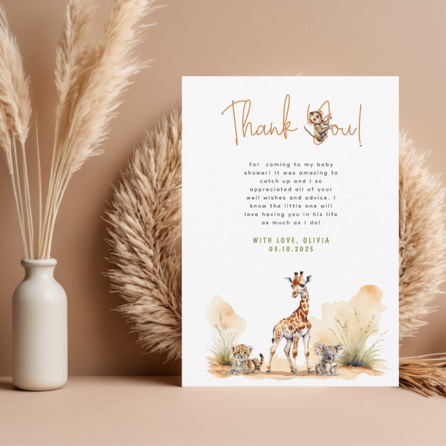 Cartão de Agradecimento Safari Bebês Animais Chuvá (Criador carregado)