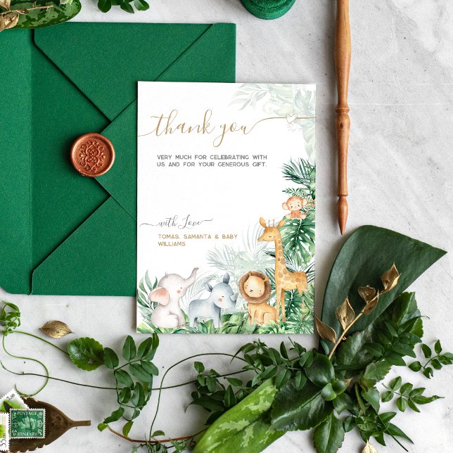 Cartão De Agradecimento Safari Bebês Chá de fraldas Verde (Criador carregado)