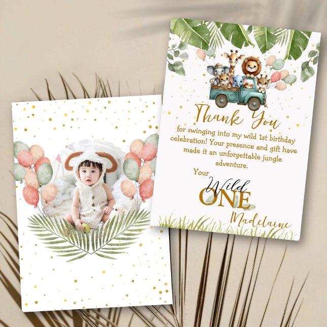 Cartão De Agradecimento Safari Foto Wild One Primeiro Aniversário (Criador carregado)