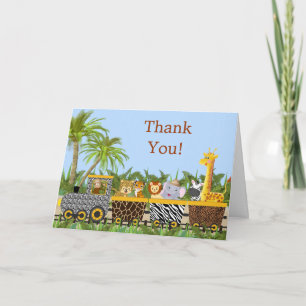 Cartão De Agradecimento Safari Jungle Animals in Train Thank You Card