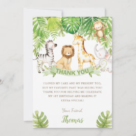 Cartão De Agradecimento Safari Selgle Animal Floresta Verde Aniversário
