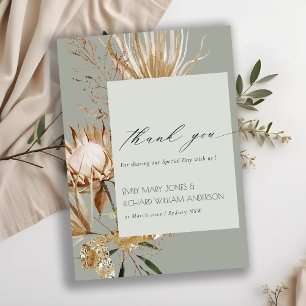 Cartão De Agradecimento Saga Green Boho Protea Seca Palm Casamento Floral