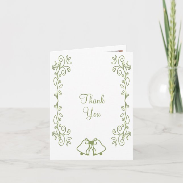 Cartão De Agradecimento Sage Bells Scrollwork Design Casamento (Frente)