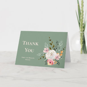 Cartão De Agradecimento Sage Branco Blush Pêssego Floral Bilhete de Agrade