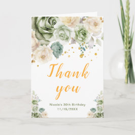 Cartão De Agradecimento Sage Green and Cream Floral Birthday Party