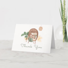 Cartão De Agradecimento Sage Green Boho Cozy Teddy Bear Sleep Chá de frald