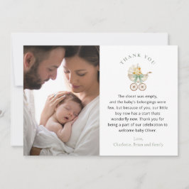 Cartão De Agradecimento Sage Green Carriage Baby Shower Photo Thank You