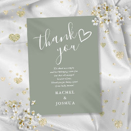 Cartão De Agradecimento Sage Green Chá de fraldas Script Heart Poem