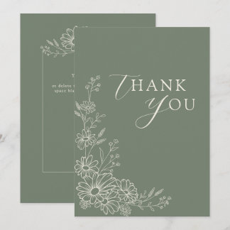 Cartão De Agradecimento Sage Green Chic Botanical Daisy Garden Wedding