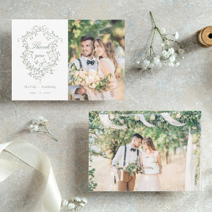 Cartão De Agradecimento Sage Green Classic French Floral Crest 2 Foto