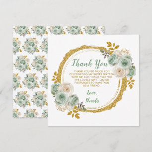 Cartão De Agradecimento Sage Green e Douradas Flores Elegantes Doce Dezess