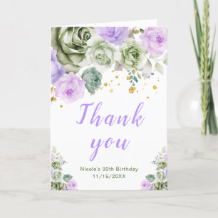 Cartão De Agradecimento Sage Green e Purple Floral Birday