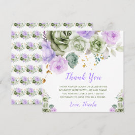 Cartão De Agradecimento Sage Green e Purple Floral Sweet Sessenta