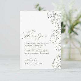 Cartão De Agradecimento Sage Green Elegant mão desenhada para o casamento 