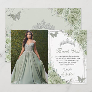 Cartão De Agradecimento Sage Green Floral Butterflies Quinceañera Foto