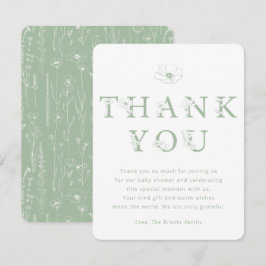 Cartão De Agradecimento Sage Green Floral Thank You Card | Baby Shower