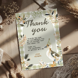 Cartão De Agradecimento Sage Green Gingham Cute Duckcolor Party