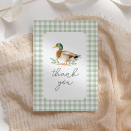 Cartão De Agradecimento Sage Green Gingham Duck Chá de fraldas