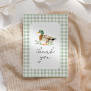 Cartão De Agradecimento Sage Green Gingham Duck Chá de fraldas