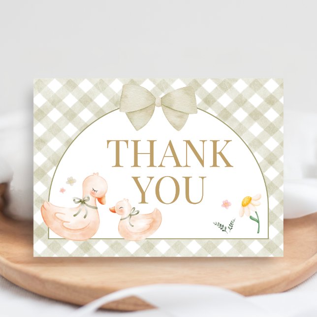 Cartão De Agradecimento Sage Green Gingham Silly Goose Baby Shower (Silly Goose Baby Shower Thank You Card)