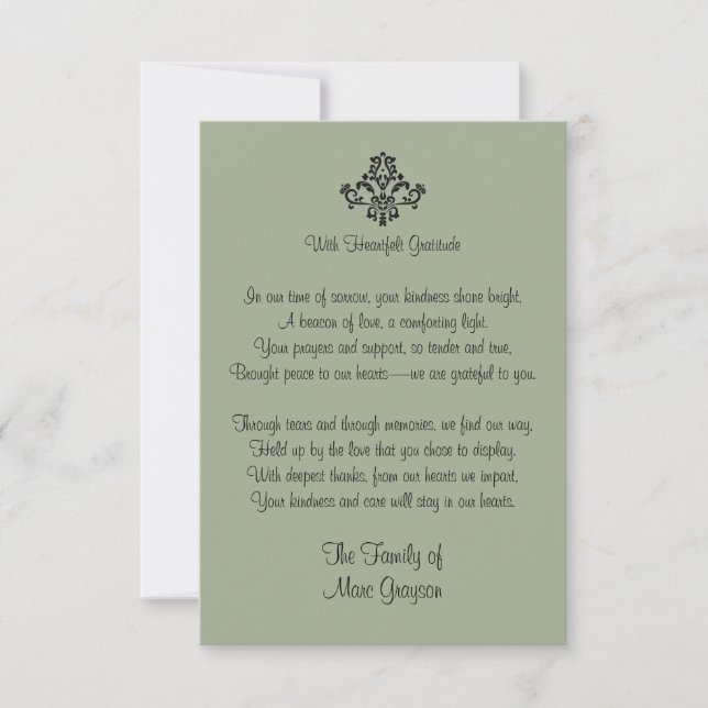 Cartão De Agradecimento Sage Green Heart Gratidão Família Obrigado (Frente)