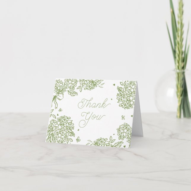 Cartão De Agradecimento Sage Green Hydrangea Thank You Card (Frente)