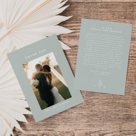 Cartão De Agradecimento Sage Green Line Art Leaf Monograma Weding