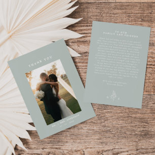 Cartão De Agradecimento Sage Green Line Art Leaf Monograma Weding