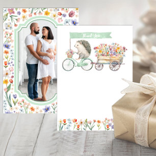 Cartão De Agradecimento Sage Green Photo Obrigado - Chá de fraldas Hedgeho