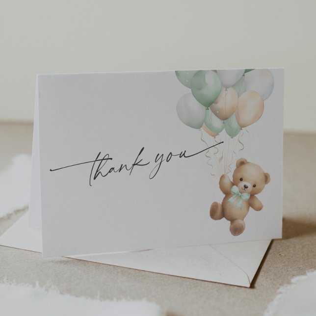 Cartão De Agradecimento Sage Green Teddy Bear Podemos Esperar (Sage Green We Can Bearly Wait, Teddy Bear Gender Neutral baby Shower Thank you Cards.)