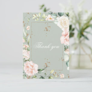 Cartão De Agradecimento Sage Green Watercolor Quinceañera Floral