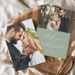 Cartão De Agradecimento Sage Green Wedding Manuscrito Obrigado 2 Fotos<br><div class="desc">Manuscrito de casamento Obrigado Cartões que têm uma foto na frente e atrás. Os cartões Fall, Autumn, Primavera, Summer and Winter... contêm uma moderna tipografia cursiva escrita escrita escrita escrita escrita escrita escrita escrita escrita escrita com letra, elegante, simples e moderna, a ser usada depois de uma simples celebração minimalista...</div>