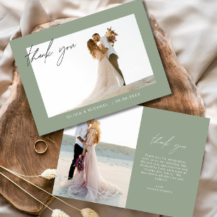 Cartão De Agradecimento Sage Green Wedding Obrigado Foto Minimalista
