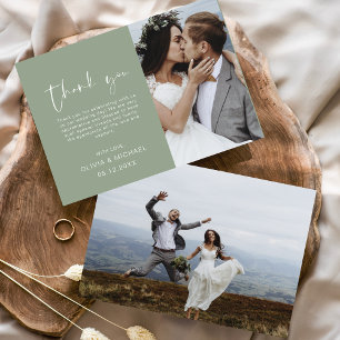 Cartão De Agradecimento Sage Green Wedding Obrigado Foto Minimalista