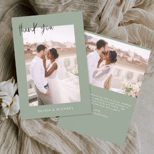 Cartão De Agradecimento Sage Green Wedding Obrigado Foto Minimalista