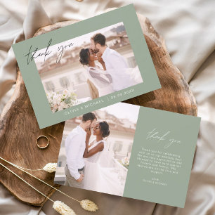 Cartão De Agradecimento Sage Green Wedding Obrigado Foto Minimalista
