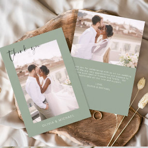 Cartão De Agradecimento Sage Green Wedding Obrigado Foto Minimalista