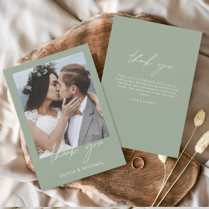 Cartão De Agradecimento Sage Green Wedding Obrigado Foto Simples