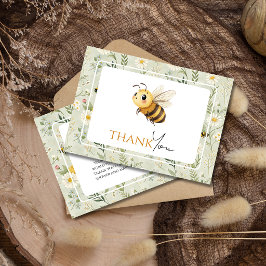 Cartão De Agradecimento Sage Green Wildflower Bee Custom Baby Shower