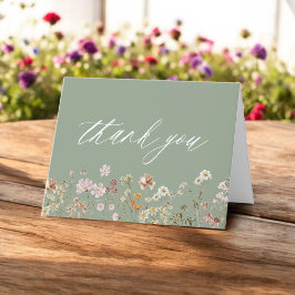 Cartão De Agradecimento Sage Green Wildflower Chá de fraldas