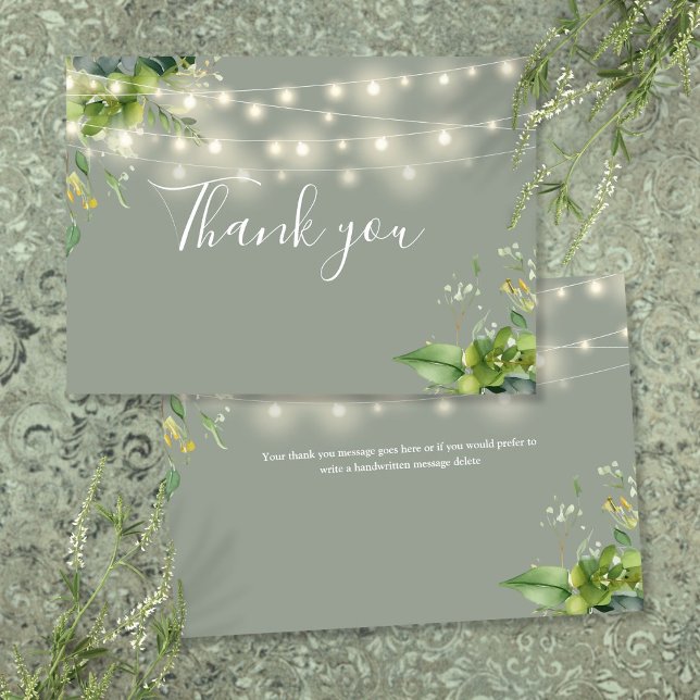 Cartão De Agradecimento Sage Greenery Floral String Lights (Sage Greenery Floral String Lights Thank You Card)