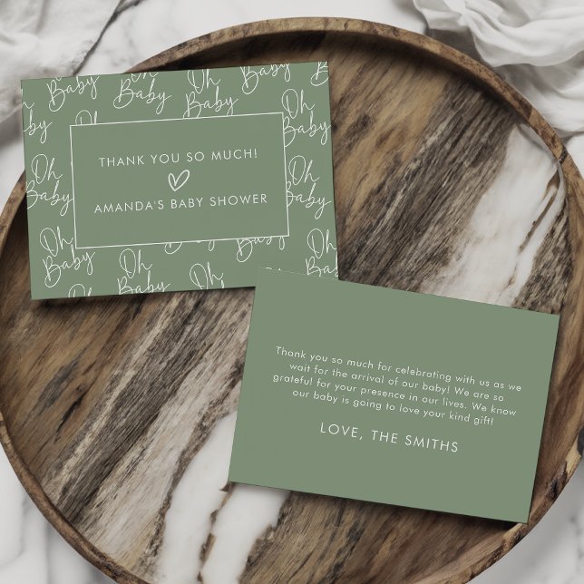 Cartão De Agradecimento Sage Moderno Oh Baby Simple Chá de fraldas Flat (Criador carregado)