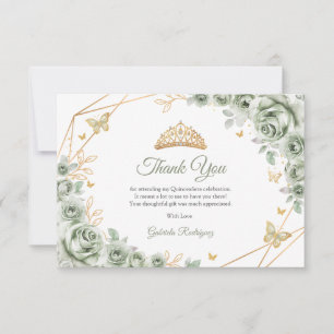 Cartão De Agradecimento Sage Verde Dourado Floral Quinceanera