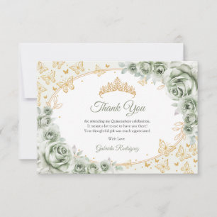 Cartão De Agradecimento Sage Verde Dourado Floral Quinceanera