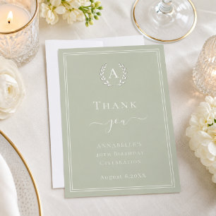 Cartão De Agradecimento Sage verde personalizado minimalista de aniversári