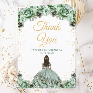 Cartão De Agradecimento Sage Verde Princesa Floral Quinceañera