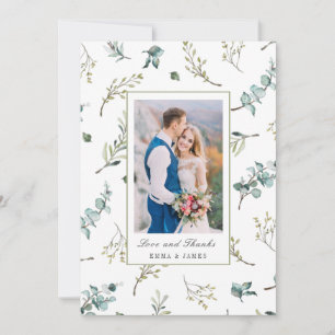 Cartão De Agradecimento Sage Watercolor Eucalipto Padrão Foto Casamento  