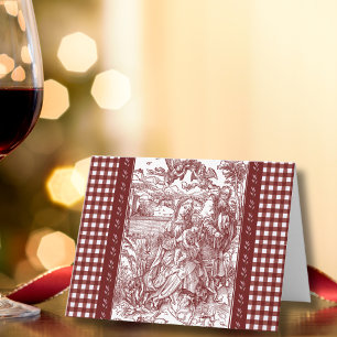 Cartão De Agradecimento Sagrada Família em Toile Gingham Natal Burgundy