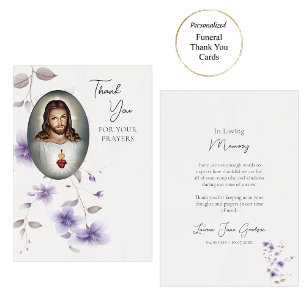 Cartão De Agradecimento Sagrado Coração de Jesus Funeral Católico Romano