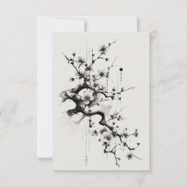 Cartão De Agradecimento Sakura Minimalista Flor de Tinta
